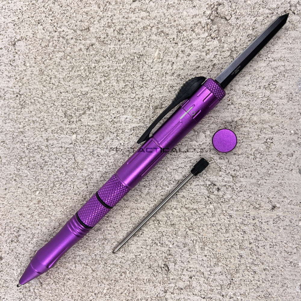 FPSTACTICAL Kuboton Compact OTF Tactical Pen Knife Purple with Dual Edge Black Blade 1.75