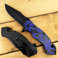 Pacific Solutions Purple Haze Marijuana Black Spring Assisted Tactical Knife 3.5"