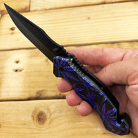 Pacific Solutions Purple Haze Marijuana Black Spring Assisted Tactical Knife 3.5"
