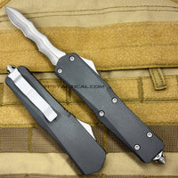 FPSTACTICAL Aeriform Dark Gray and Silver Dual Edge Kris Blade OTF Knife with Rubberized Handle 3.5"
