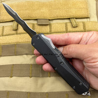 FPSTACTICAL Aeriform Dark Gray and Silver Dual Edge Kris Blade OTF Knife with Rubberized Handle 3.5"
