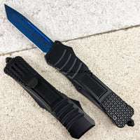 FPSTACTICAL Envoy OTF Knife Black with Blue Damascus Blade & Molded Handle 3.5"
