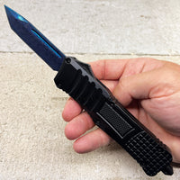 FPSTACTICAL Envoy OTF Knife Black with Blue Damascus Blade & Molded Handle 3.5"
