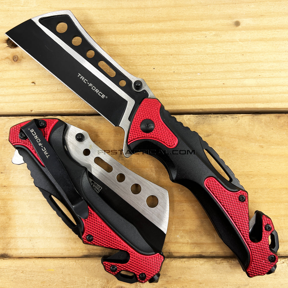 Tac-Force Red & Black Cleaver Spring Assisted Tactical Rescue Pocket Knife 3.5