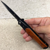 Falcon Classic Black and Cherry Wood Spring Assisted Stiletto Knife 3.75"