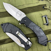 Tac-Force Skull Spring Assisted Tactical Knife w Stonewash Blade & Molded Tactile Polymer Scales Black / Gray 3.75"
