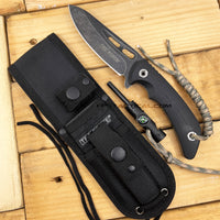 Tac-Force Black / Gray Stonewash Full Tang Survival Knife with Sheath Compass and Fire Starter 4.5"
