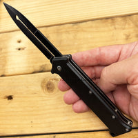 Pacific Solutions Midnight Black Joker Style Spring Assisted Stiletto Knife 3.75"
