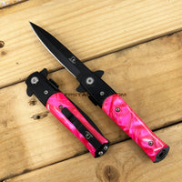 Falcon Compact Black and Pink Pearl Spring Assisted Stiletto Knife 3"
