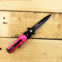 Falcon Compact Black and Pink Pearl Spring Assisted Stiletto Knife 3"
