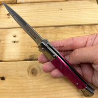 Falcon Silver / Chrome and Pink Textured Sport Grip Spring Assisted Stiletto Knife 3.5"
