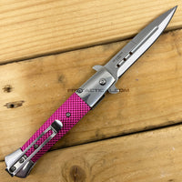 Falcon Silver / Chrome and Pink Textured Sport Grip Spring Assisted Stiletto Knife 3.5"
