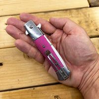 Falcon Silver / Chrome and Pink Textured Sport Grip Spring Assisted Stiletto Knife 3.5"
