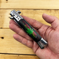 FPSTACTICAL Bahai II Italian Style Stiletto Switchblade Mirror / Chrome with Distressed Rasta Marijuana Scales 4"
