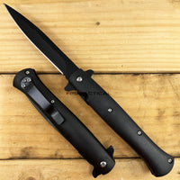 Pacific Solutions Midnight Black Spring Assisted Stiletto Knife with Nylon Fiber Scales 4"
