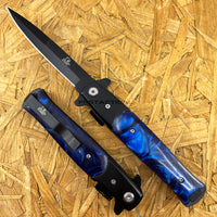 Falcon Black and Blue Pearlex / Marble Spring Assisted Stiletto Knife 3.75"
