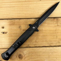 Pacific Solutions Midnight Black Spring Assisted Stiletto Knife with Nylon Fiber Scales 4"
