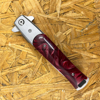 Falcon Silver and Burgundy Marble Pearlex Spring Assisted Stiletto Knife 3.75"
