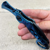 Falcon KS3393BL Mirror Finish / Chrome Blue Karambit Spring Assisted Tactical Knife 2.5"
