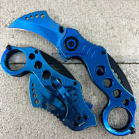 Falcon KS3393BL Mirror Finish / Chrome Blue Karambit Spring Assisted Tactical Knife 2.5"
