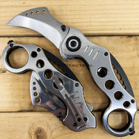 Falcon Mirror Finish / Chrome Silver Karambit Spring Assisted Tactical Knife 2.5"
