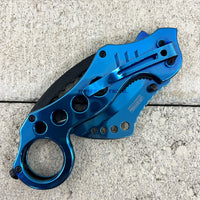 Falcon KS3393BL Mirror Finish / Chrome Blue Karambit Spring Assisted Tactical Knife 2.5"
