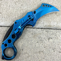 Falcon KS3393BL Mirror Finish / Chrome Blue Karambit Spring Assisted Tactical Knife 2.5"
