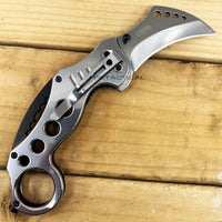 Falcon Mirror Finish / Chrome Silver Karambit Spring Assisted Tactical Knife 2.5"
