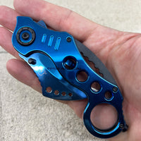 Falcon KS3393BL Mirror Finish / Chrome Blue Karambit Spring Assisted Tactical Knife 2.5"
