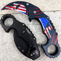 Pacific Solutions USA Flag Punisher Skull Compact Spring Assisted Karambit Knife Black w Polymer Scales 2.75"
