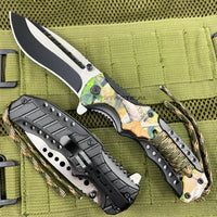 Pacific Solutions Forest Camouflage Spring Assisted Knife with Digi Camo Paracord Black & Silver 4"
