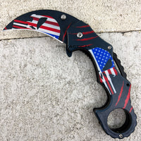 Pacific Solutions USA Flag Punisher Skull Compact Spring Assisted Karambit Knife Black w Polymer Scales 2.75"
