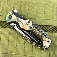 Pacific Solutions Forest Camouflage Spring Assisted Knife with Digi Camo Paracord Black & Silver 4"
