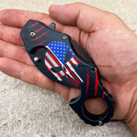 Pacific Solutions USA Flag Punisher Skull Compact Spring Assisted Karambit Knife Black w Polymer Scales 2.75"
