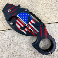 Pacific Solutions USA Flag Punisher Skull Compact Spring Assisted Karambit Knife Black w Polymer Scales 2.75"
