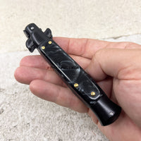 FPSTACTICAL Entricity Italian Style Stiletto Switchblade Black with Black Marble Pearlex Scales 4"
