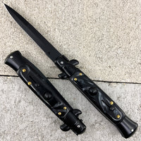 FPSTACTICAL Entricity Italian Style Stiletto Switchblade Black with Black Marble Pearlex Scales 4"
