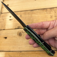 Pacific Solutions Black & Green Spring Textured Marijuana Leaf Assisted Stiletto Knife 4"
