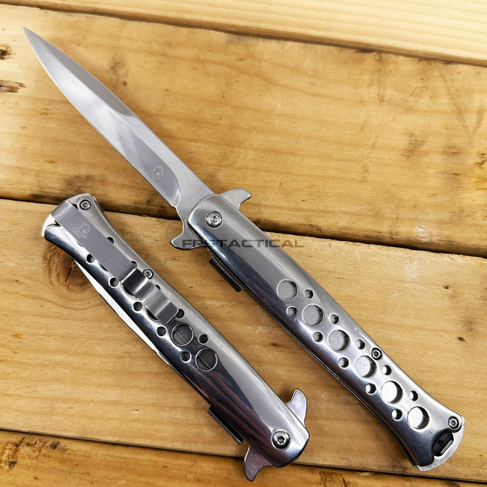 Falcon Elite Series Chrome / Mirror Finish Spring Assisted Stiletto Knife 4