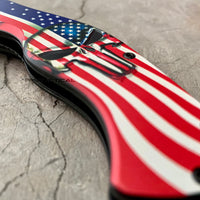 MTech USA Flag Textured 3D Punisher Skull Spring Assisted Knife Red / White / Blue & Black KS-A1025A 3.75"
