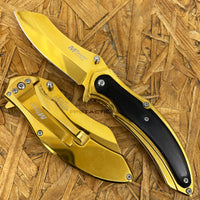 Mtech USA Tinite Wharncliffe Spring Assisted Tactical Pocket Knife Gold / Black Wood 3.5" MT-A1030GBK
