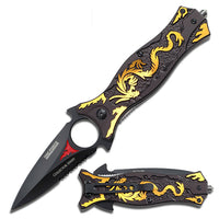 Tac Force Black and Gold Embossed Dragon Spring Assisted Fantasy Stiletto Knife 3.5"