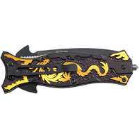 Tac Force Black and Gold Embossed Dragon Spring Assisted Fantasy Stiletto Knife 3.5"
