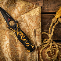 Tac Force Black and Gold Embossed Dragon Spring Assisted Fantasy Stiletto Knife 3.5"
