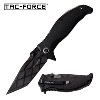 Tac-Force Black and Gray Spring Assisted Tanto / Etched Blade EDC Knife w Polymer Scales 3.5"