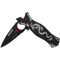 Tac Force Black and Silver Embossed Dragon Spring Assisted Fantasy Stiletto Knife 3.5"
