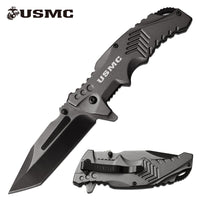 MTech USA Officially Licensed Marines Heavy Duty Tactical Spring Assisted Knife Black / Silver 4"
