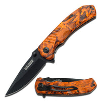 Tac-Force Stainless Steel Hunters Orange Woodland / Snowblind Camouflage Drop Point Spring Assisted Knife 3.5"