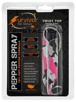 Survivor Pepper Spray Self Defense / Protection Keychain w Pink Camouflage Leather Case USA Made
