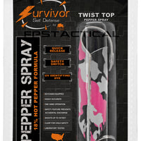 Survivor Pepper Spray Self Defense / Protection Keychain w Pink Camouflage Leather Case USA Made